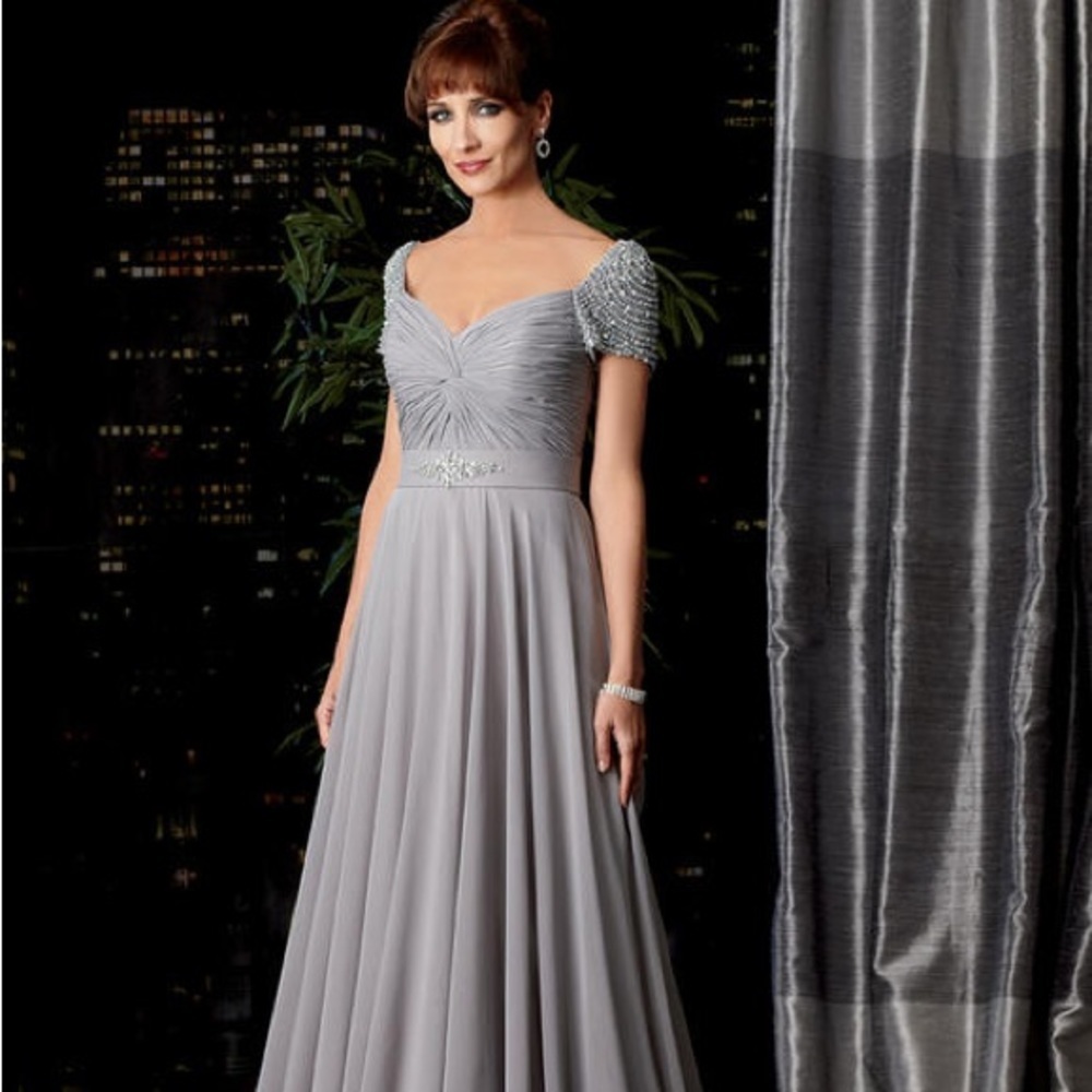 Caterina Collection Platinum Beaded Chiffon Mother of the Bride Formal Gown 8